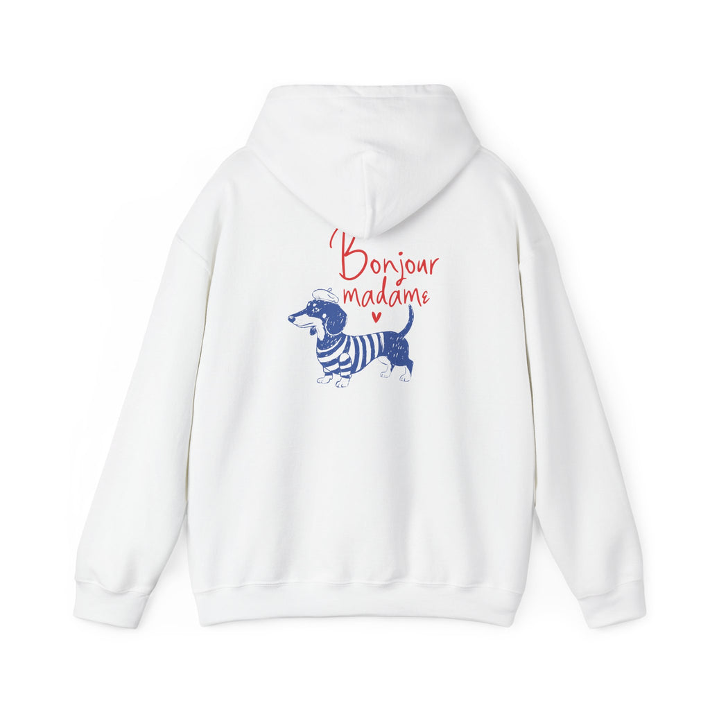 Bonjour Madame Dachshund Hoodie — Cute French Sausage Dog Graphic Hooded Sweatshirt