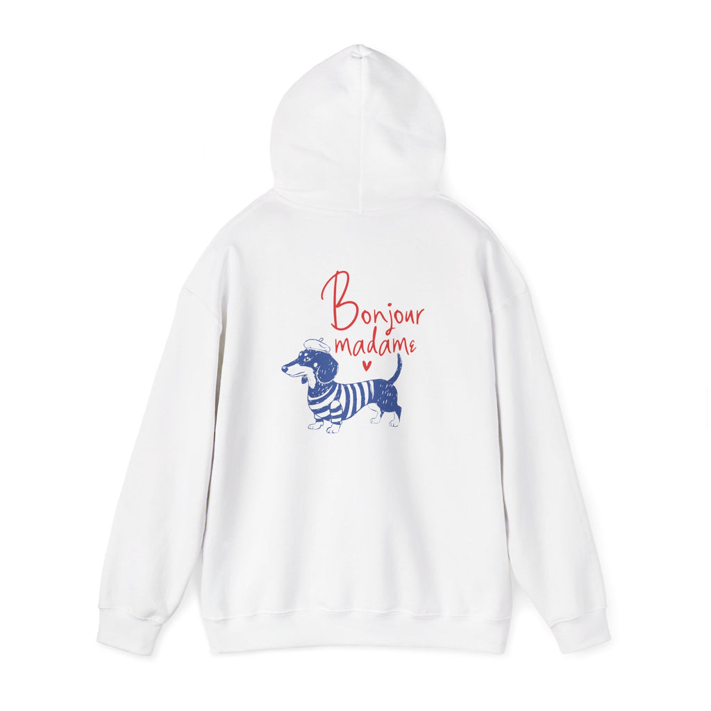 Bonjour Madame Dachshund Hoodie — Cute French Sausage Dog Graphic Hooded Sweatshirt